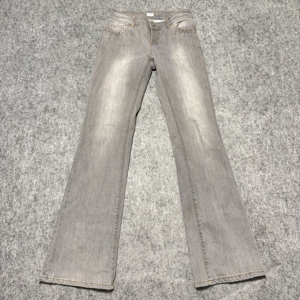 Vtg Cache Studded Flare Jeans Womens 2 Grey Low Rise Embellished Y2K Denim Pants